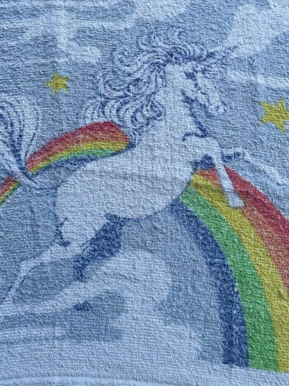 VTG Set 2 Blue Rainbow Cannon 80's Unicorn Towels Grandmacore Cottagecore Retro